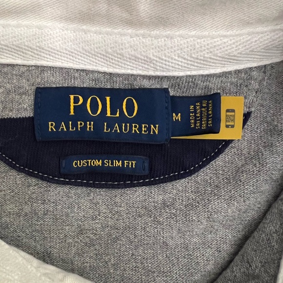 Ralph Lauren Men's Grey and Navy Striped Rugby Shirt Custom Fit Medium - Picture 5 of 6